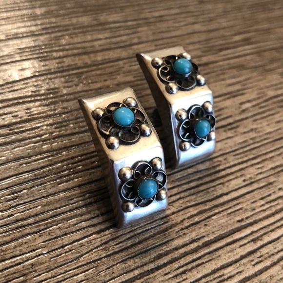 Vintage Mexico Sterling Silver Clip Earrings Boho - Picture 5 of 16